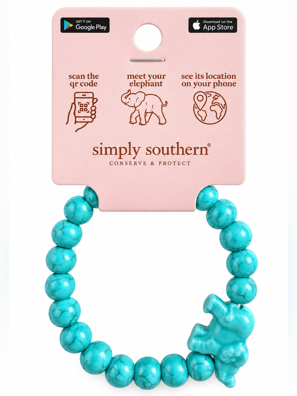 Simply Southern Kids Turquoise Elephant Tracking Beaded Stretch Bracelet